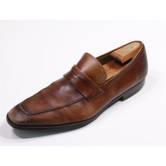Magnanni Brown Penny Slip-On Strap Leather Loafers Men's 13 - Picture 1 of 12